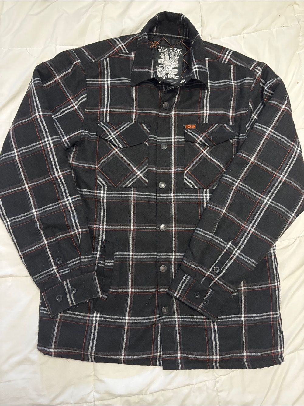 DIXXON Black Plaid Button-Down and zipper lined Jacket with White & Red Accents